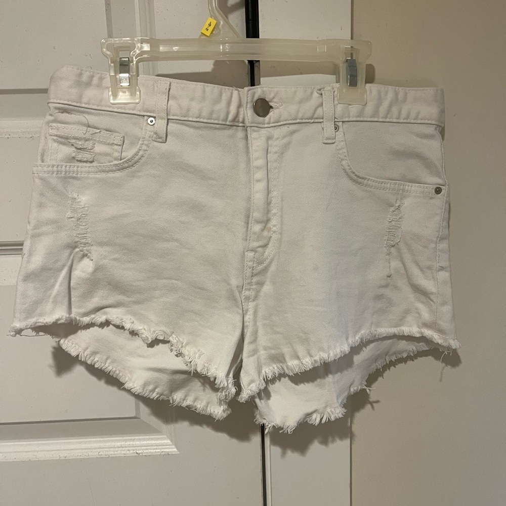 H&M White Jean Shorts Distressed High-Waisted